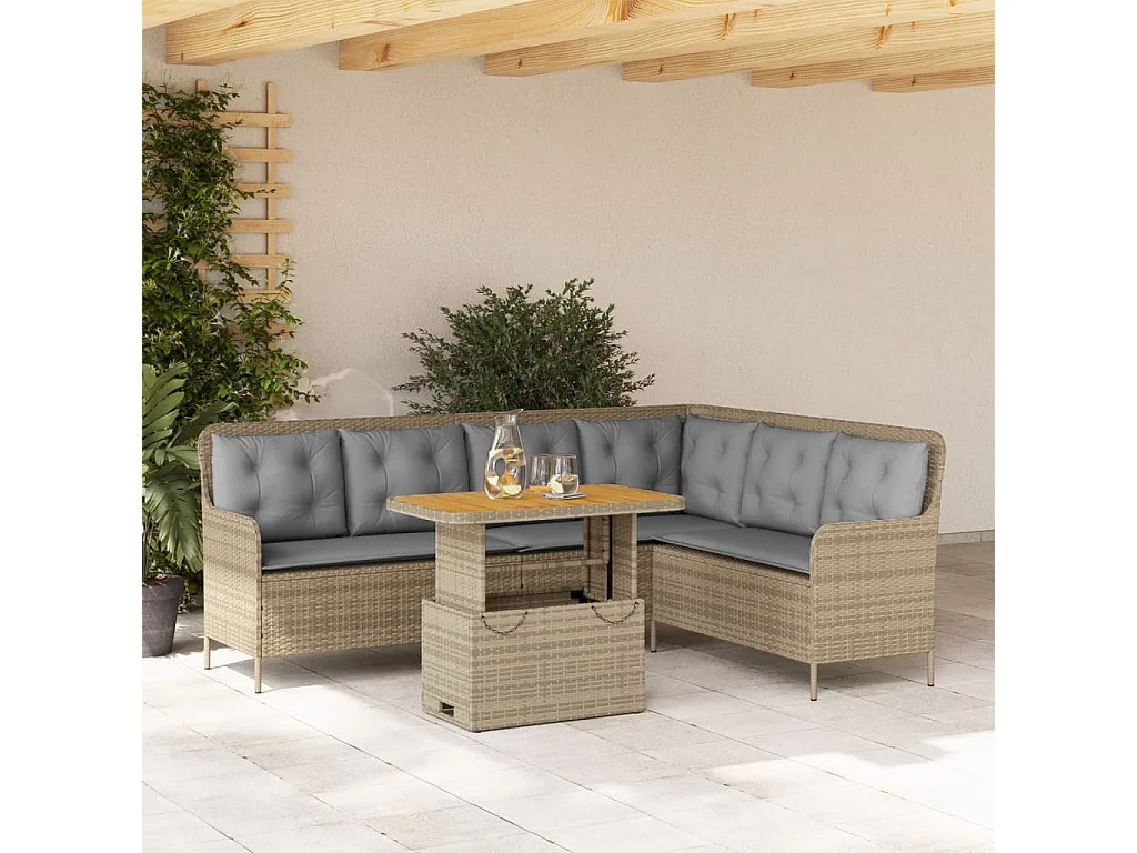 2 pcs conjunto de sofás p/ jardim com almofadões vime PE bege