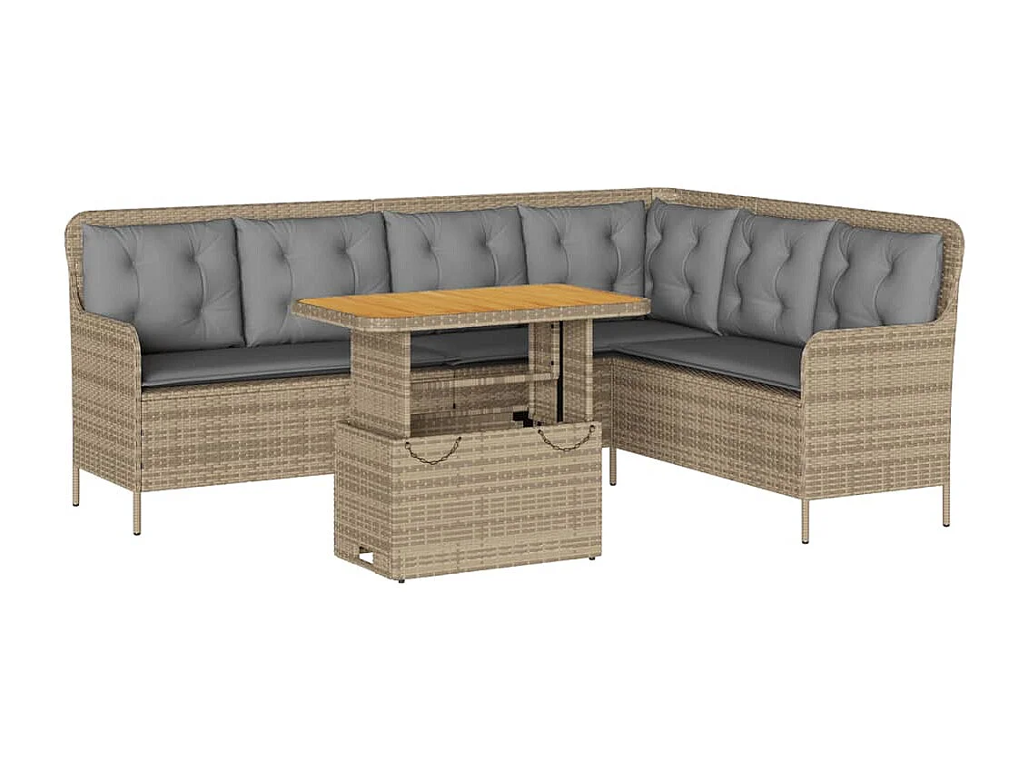 2 pcs conjunto de sofás p/ jardim com almofadões vime PE bege