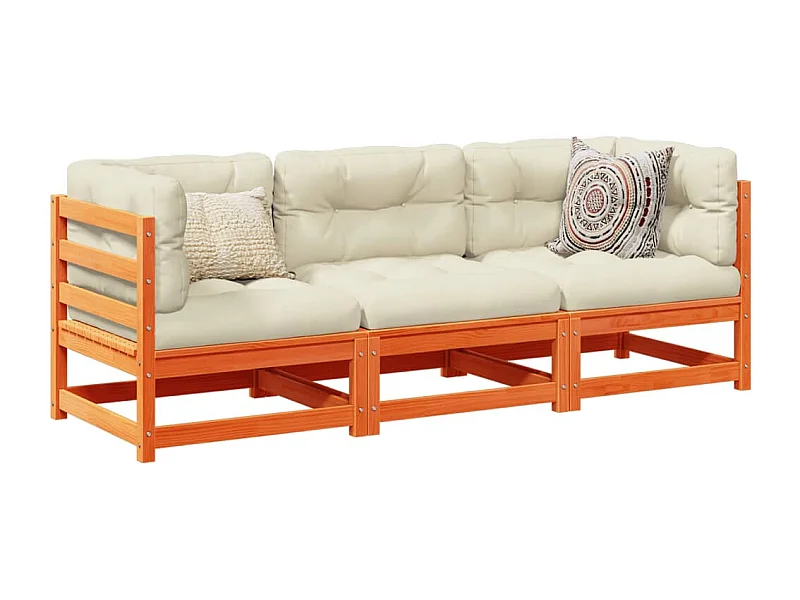 Set Divani Giardino 3 pz con Cuscini Marrone Cera Massello Pino