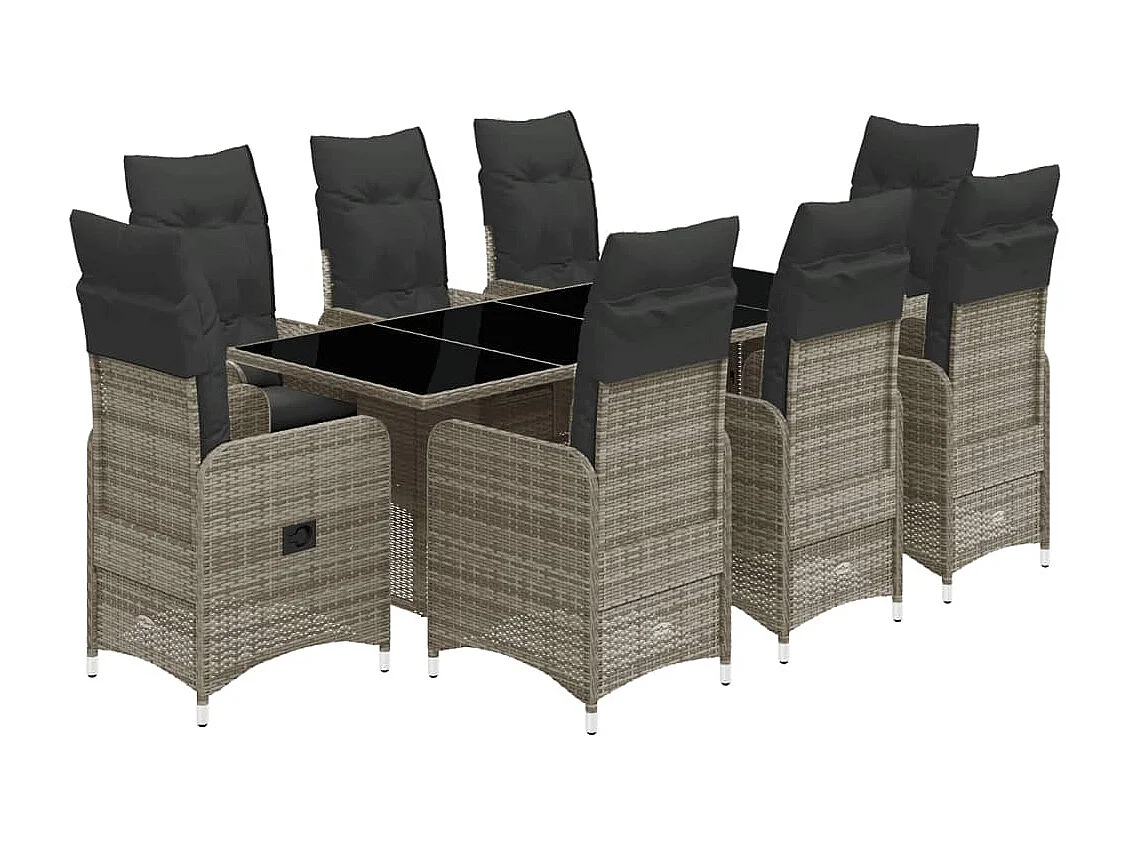 Ensemble de bistro de jardin 9 pcs coussins gris poly rotin