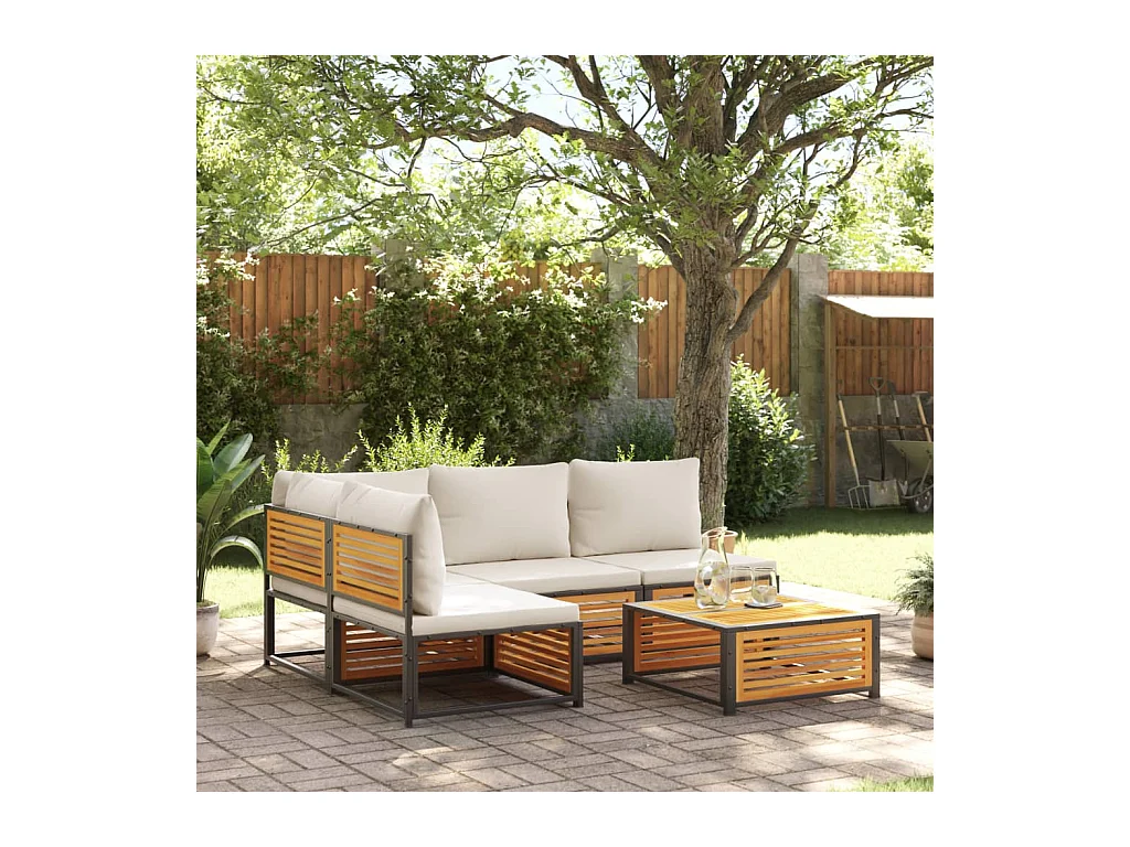 Salon de jardin avec coussins 5 pcs Bois d'acacia solide