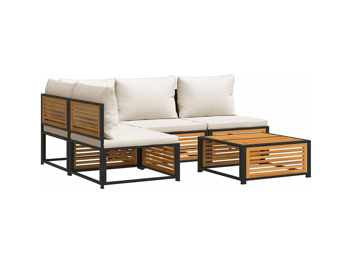 Salon de jardin avec coussins 5 pcs Bois d'acacia solide
