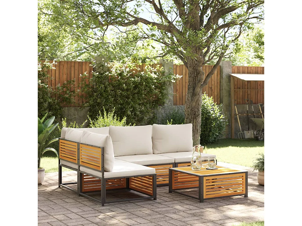 5 pcs conjunto de sofás de jardim com almofadões acácia maciça