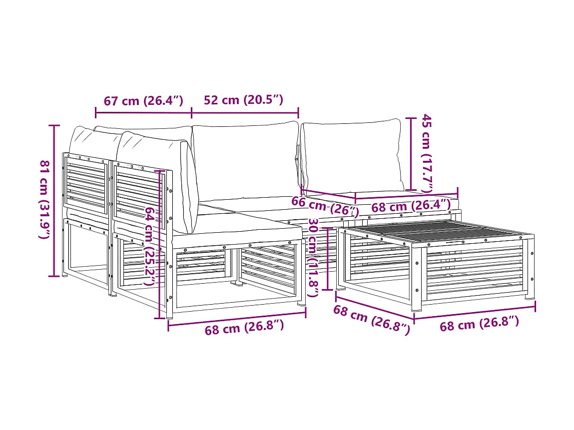 5 pcs conjunto de sofás de jardim com almofadões acácia maciça