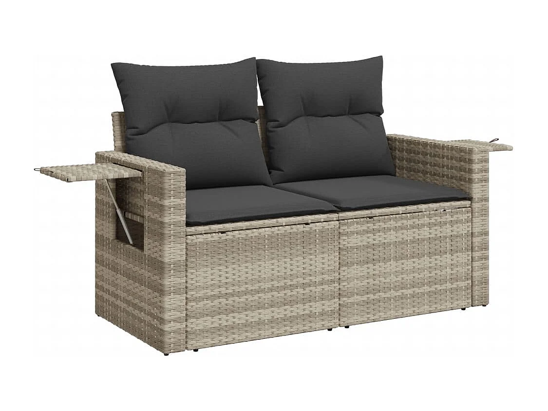 10-delige Loungeset met kussens poly rattan lichtgrijs