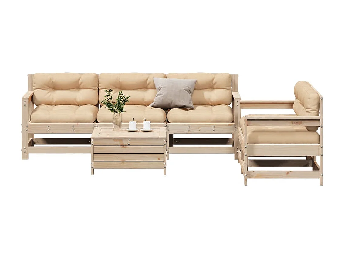 6-tlg. Garten-Lounge-Set mit Kissen Massivholz Kiefer