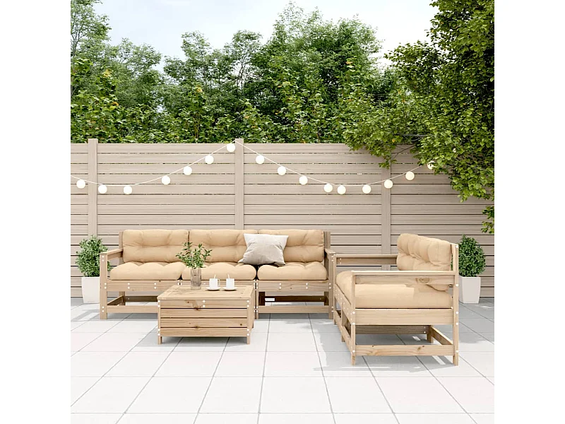 Juego de muebles de jardín 6 pzas y cojines madera maciza pino
