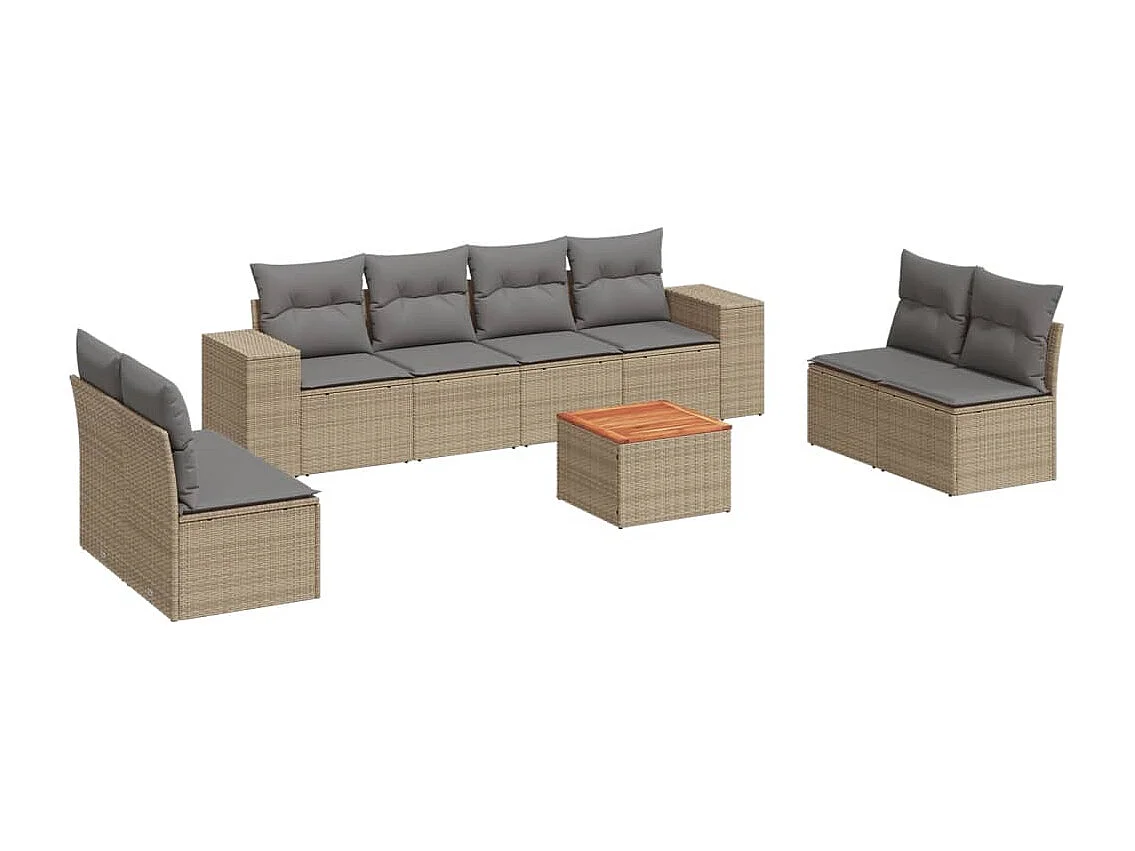 9-delige Loungeset met kussens poly rattan beige