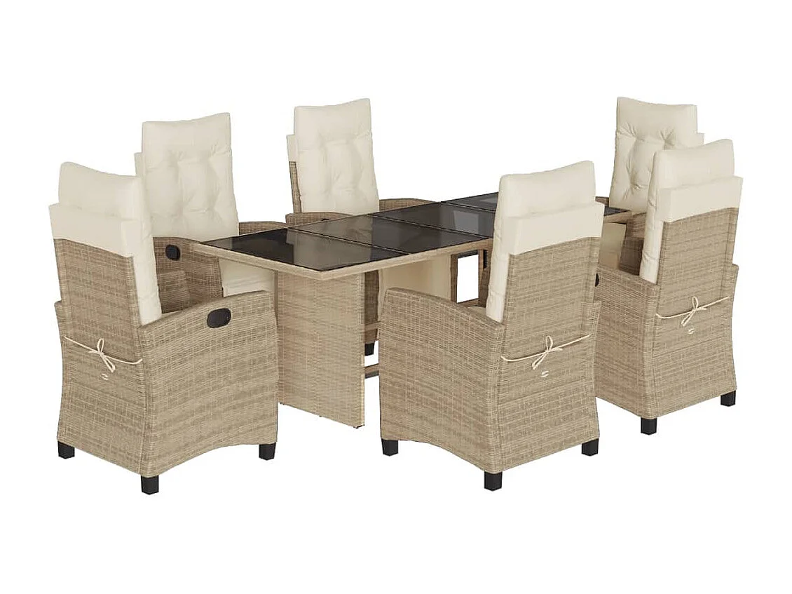 Ensemble à manger de jardin et coussins 7 pcs beige poly rotin