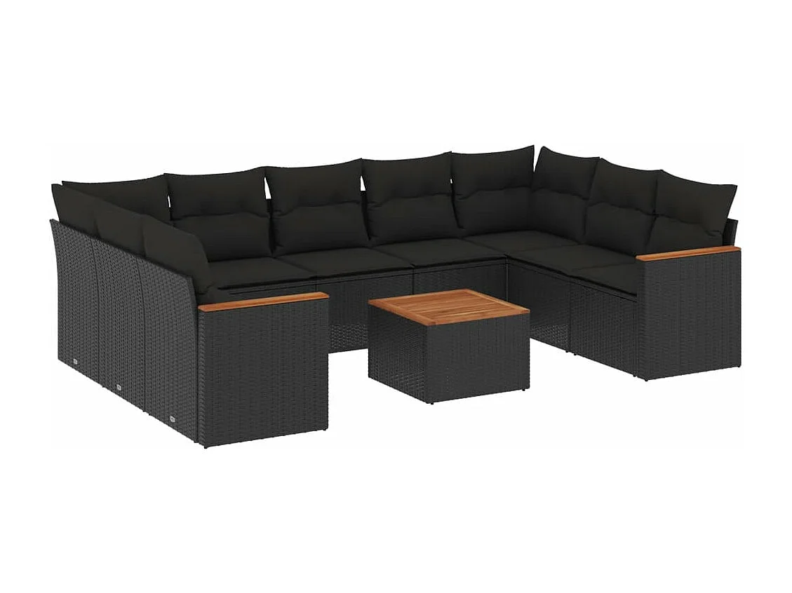 Set Divani da Giardino 10pz con Cuscini in Polyrattan Nero