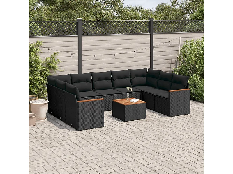 Set de sofás de jardín 10 pzas cojines ratán sintético negro