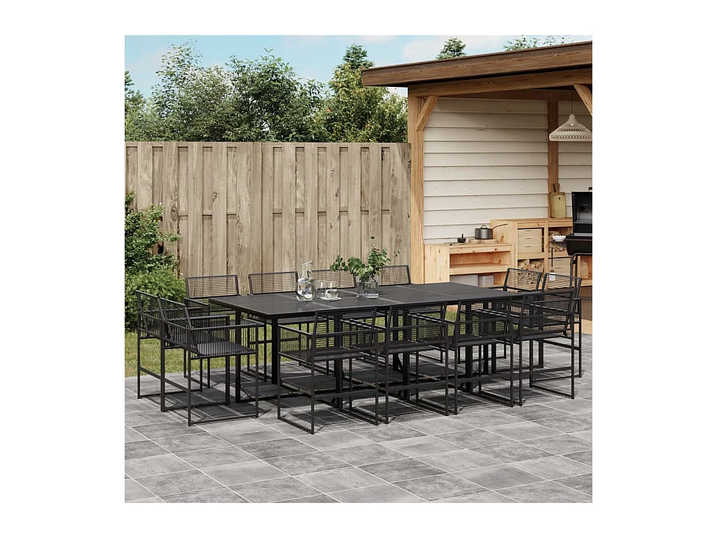Set da Pranzo da Giardino 13pz Nero in Polyrattan