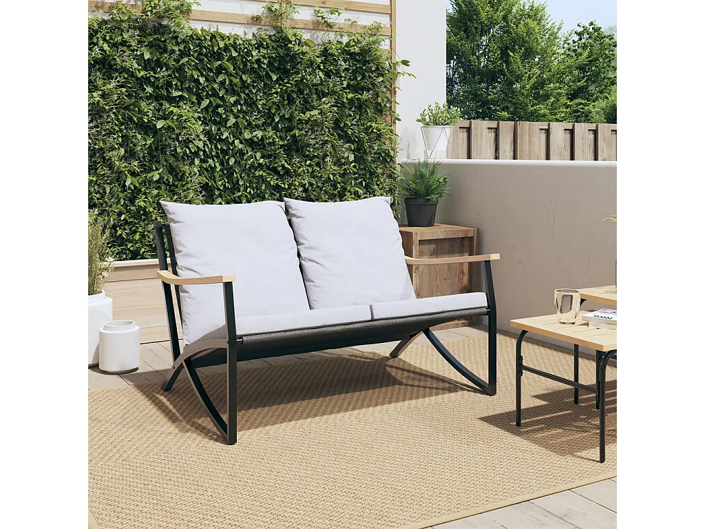 Banc de jardin avec coussins 120 cm noir acier
