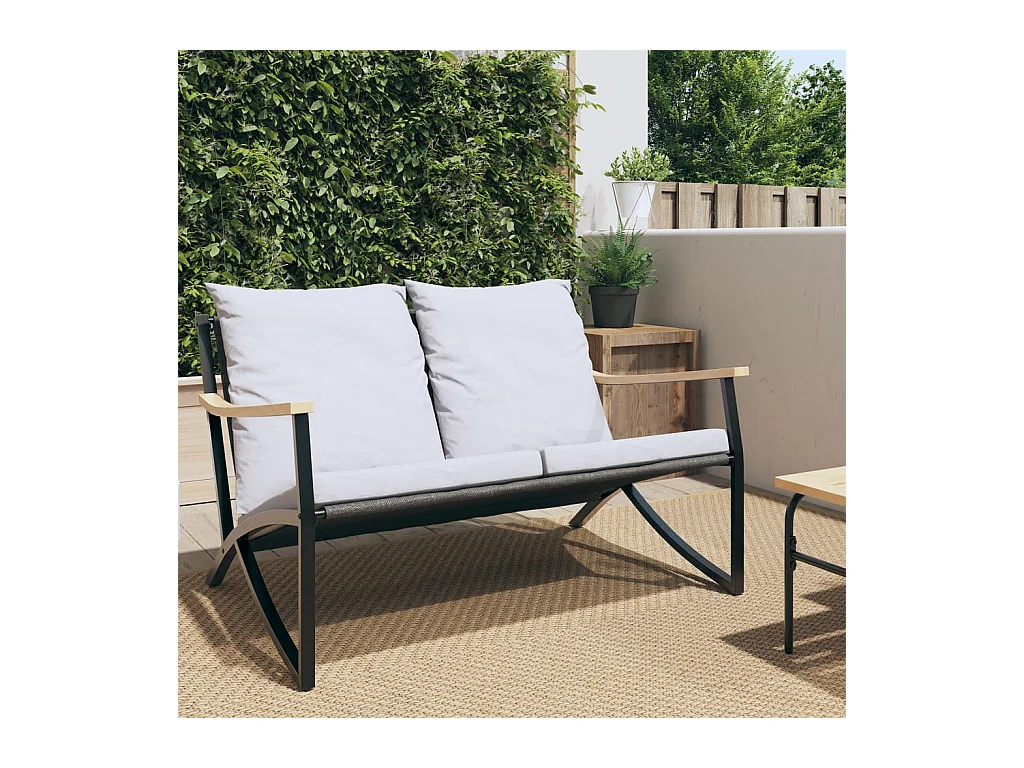 Banc de jardin avec coussins 120 cm noir acier