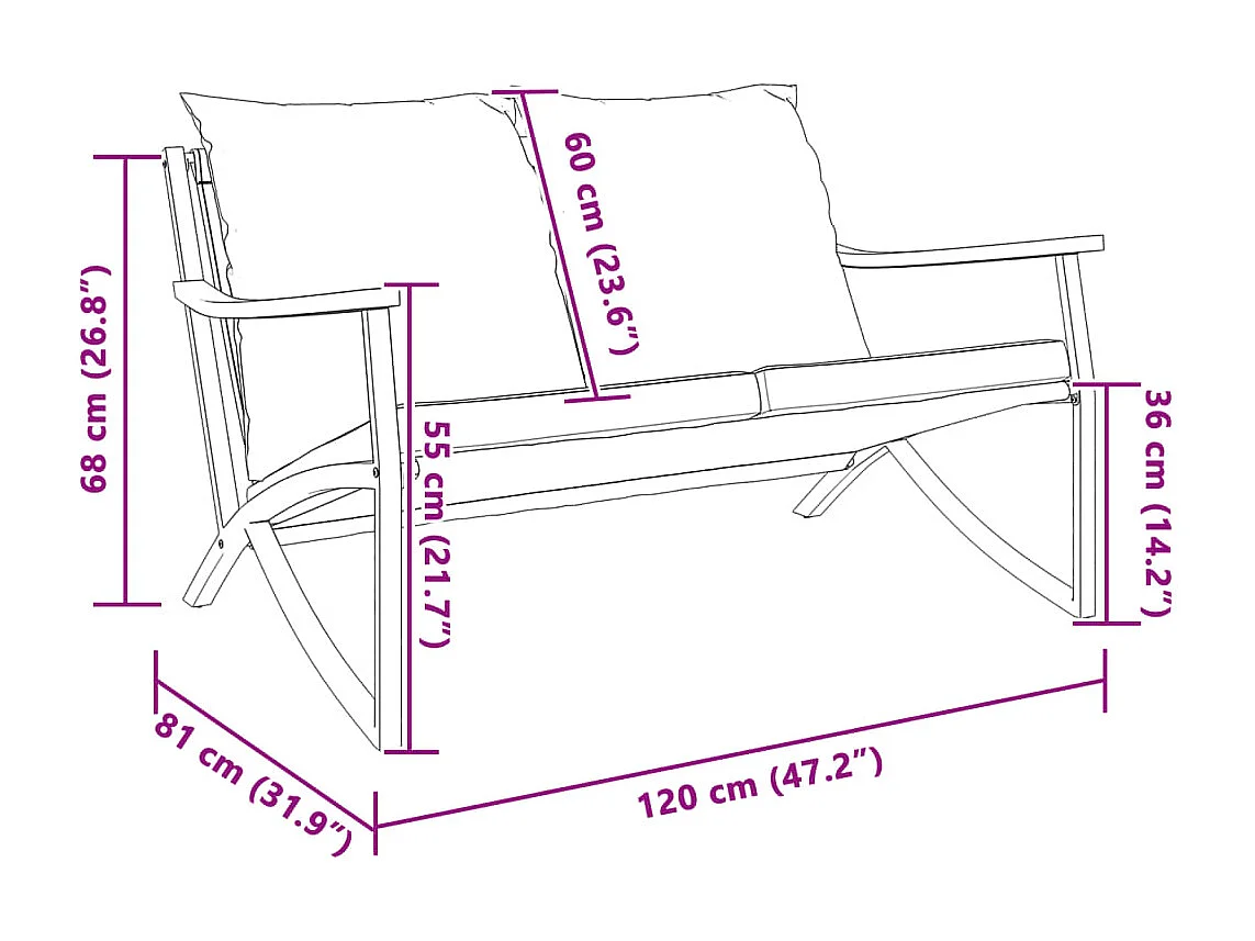 Banc de jardin avec coussins 120 cm noir acier