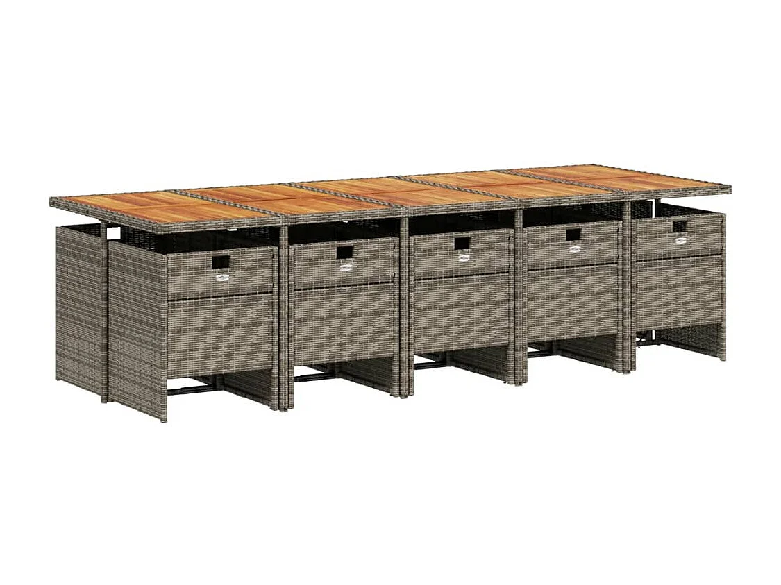 Ensemble à manger de jardin 11pcs avec coussins gris poly rotin