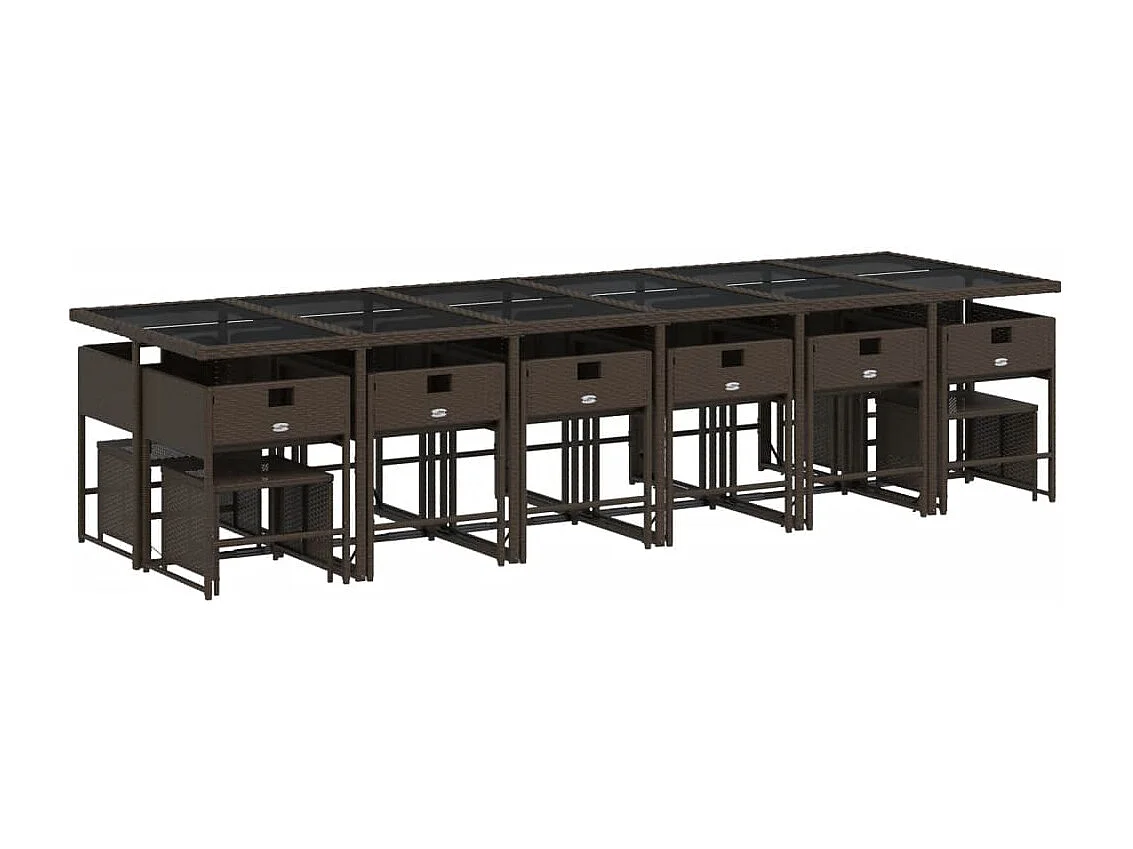 Set de muebles jardín 17 pzas y cojines ratán sintético marrón