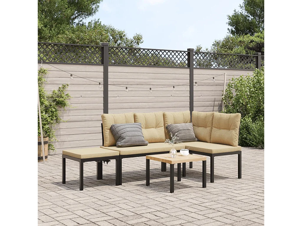 Bancos de jardim com almofadões 4 pcs aço revestido a pó preto