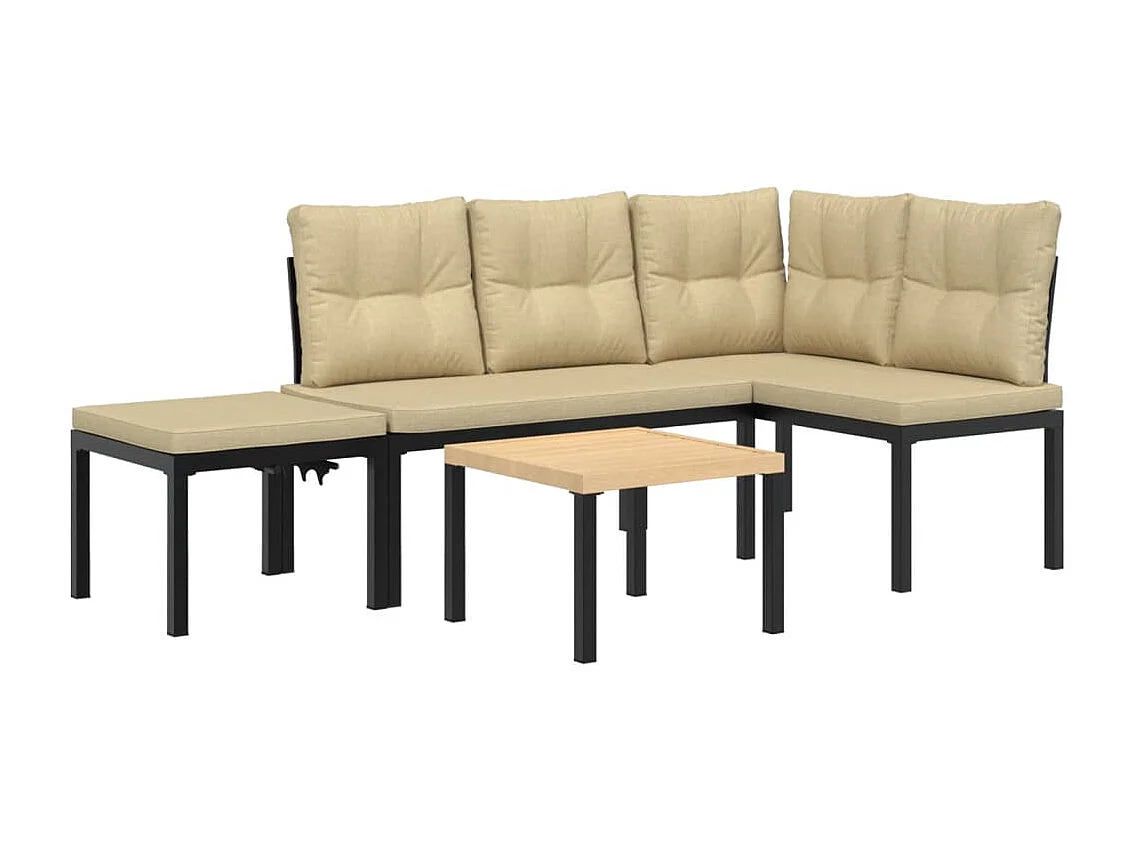 Bancos de jardim com almofadões 4 pcs aço revestido a pó preto