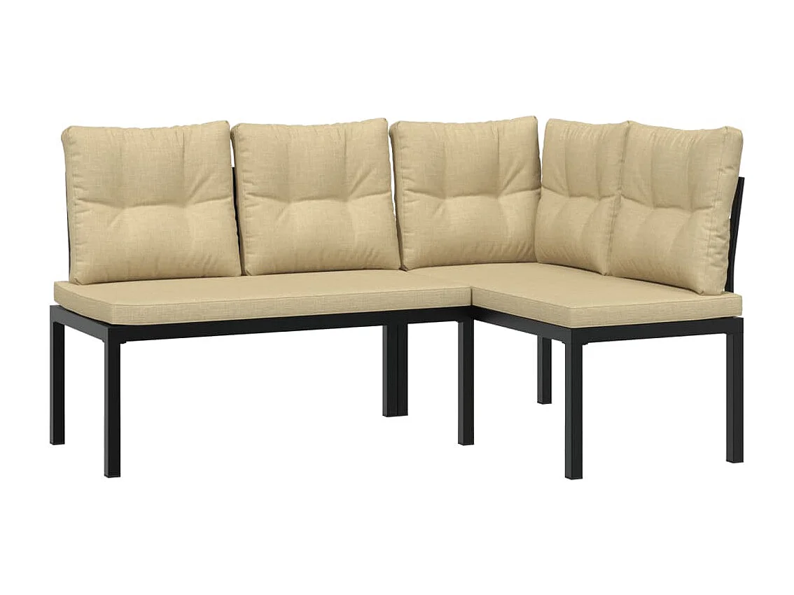 Bancos de jardim com almofadões 4 pcs aço revestido a pó preto