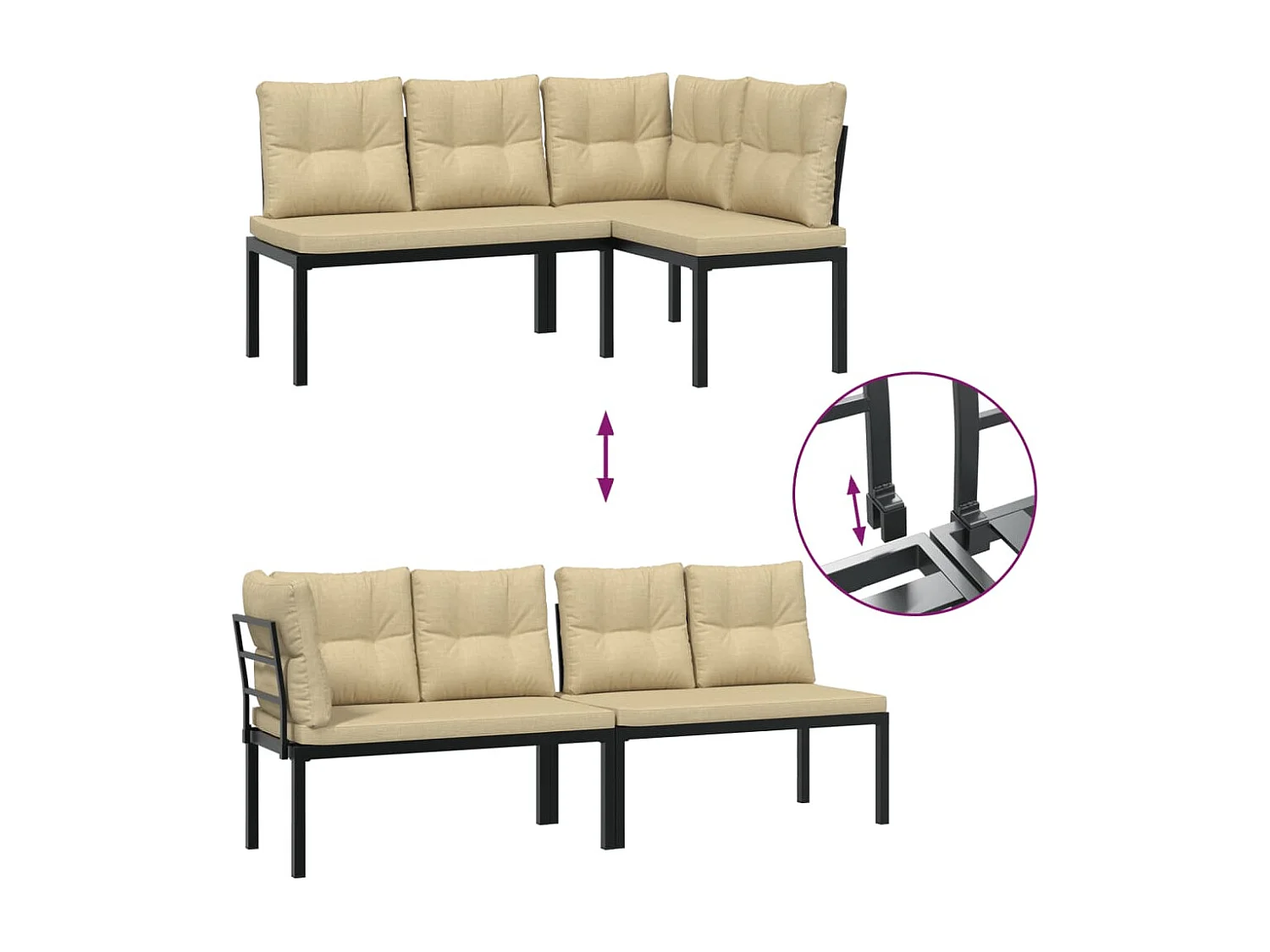 Bancos de jardim com almofadões 4 pcs aço revestido a pó preto