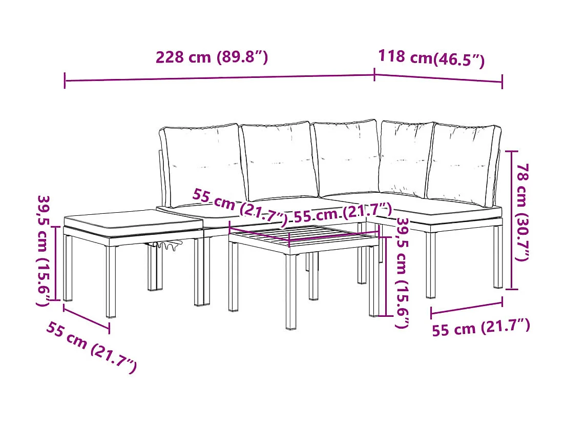 Bancos de jardim com almofadões 4 pcs aço revestido a pó preto