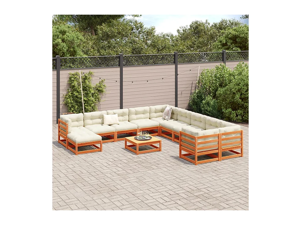 12pcs conj. sofás jardim c/almofadões pinho maciço castanho mel