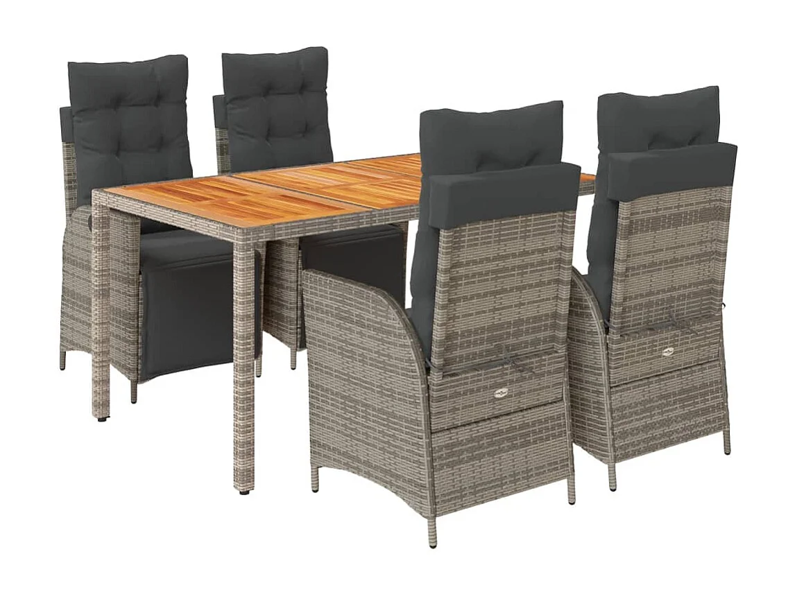 Ensemble à manger de jardin 5 pcs coussins gris résine tressée