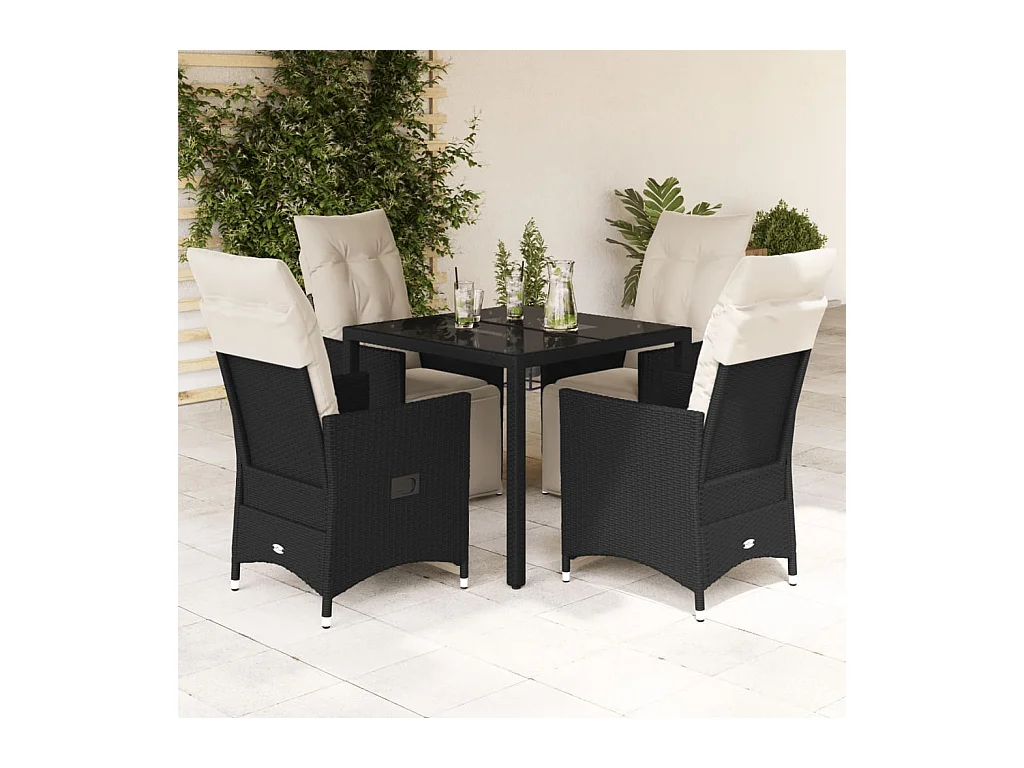Ensemble à manger de jardin coussins 5pcs Noir Résine tressée