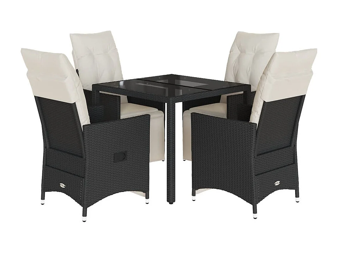 Set da Pranzo da Giardino 5 pz Nero con Cuscini in Polyrattan