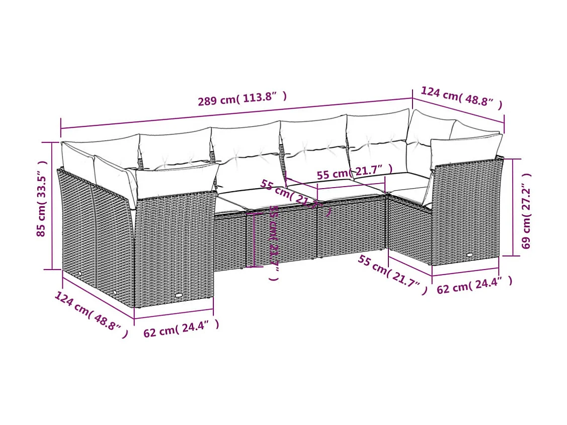 Set Divani da Giardino 7 pz con Cuscini Beige in Polyrattan