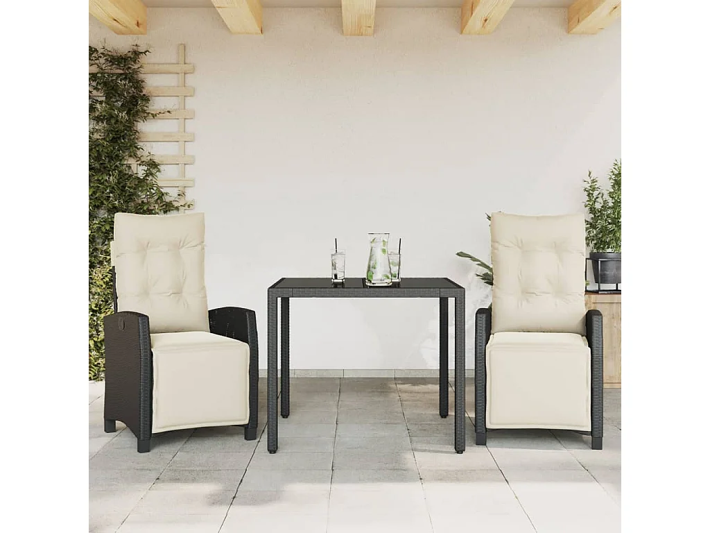 Ensemble à manger de jardin avec coussins 3 pcs Noir