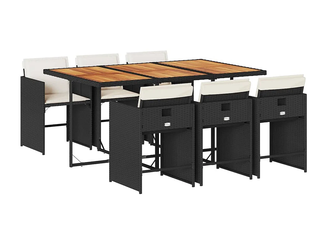 Ensemble à manger de jardin coussins 7pcs Noir Résine tressée