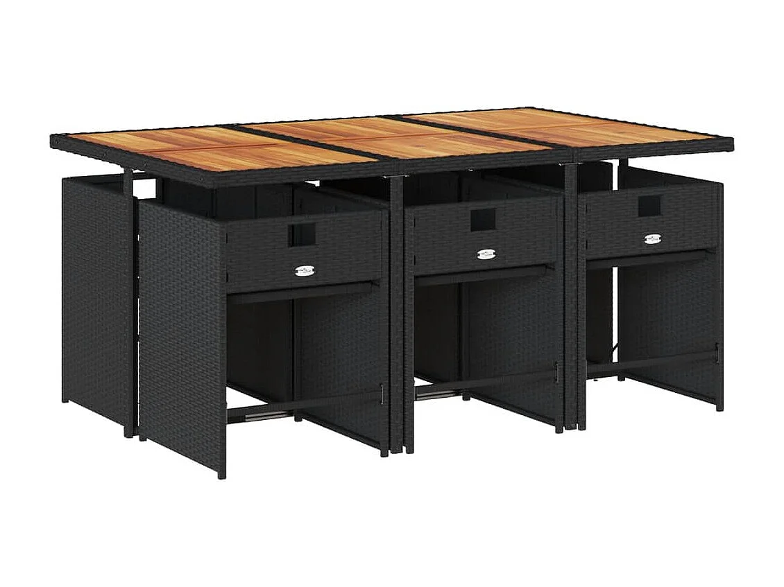 Ensemble à manger de jardin coussins 7pcs Noir Résine tressée