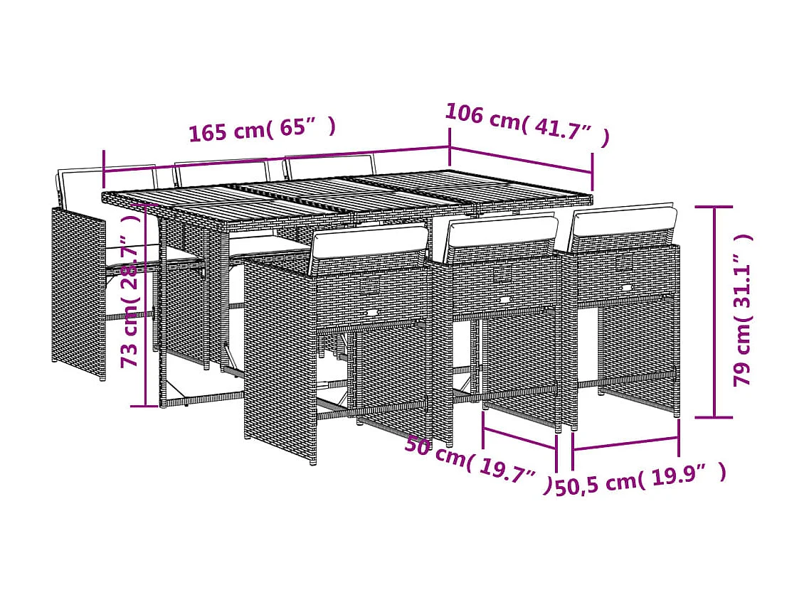 Ensemble à manger de jardin coussins 7pcs Noir Résine tressée