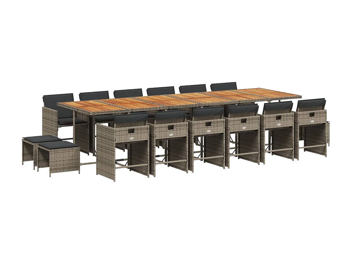 17-tlg. Garten-Essgruppe mit Kissen Grau Poly Rattan