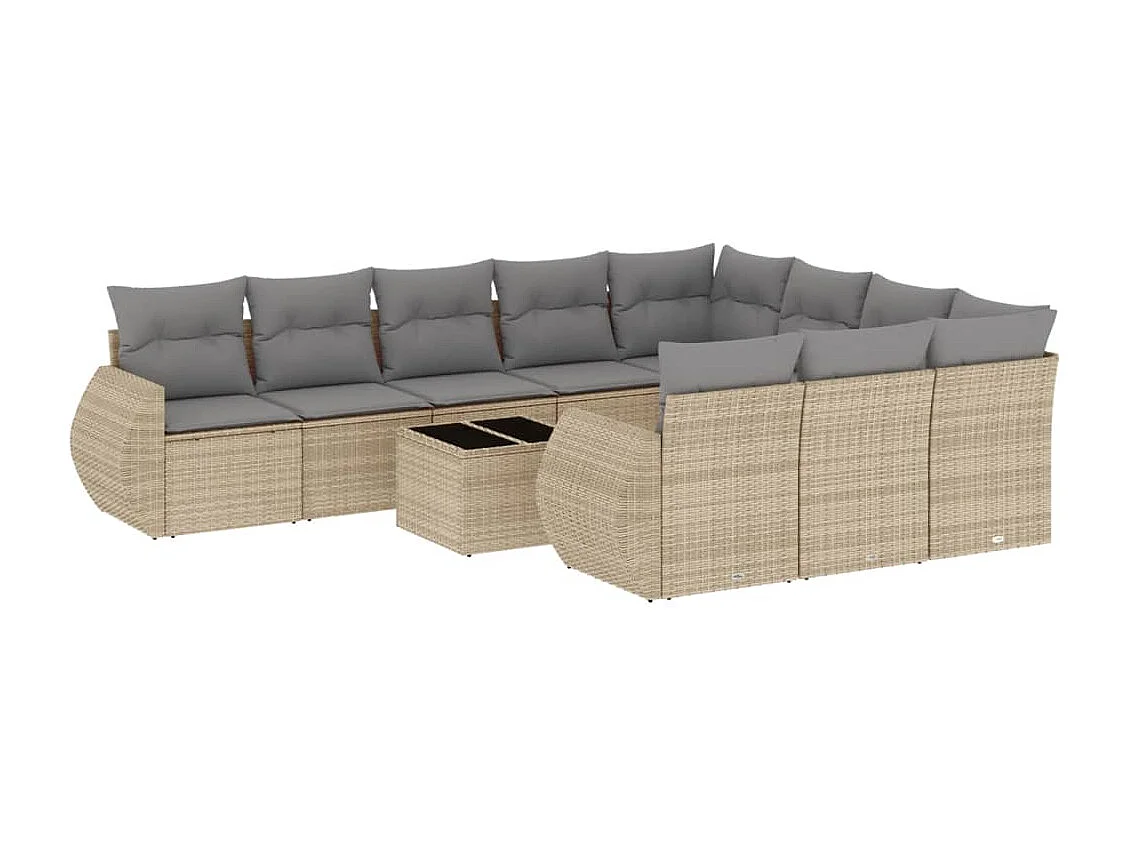 Set Divani da Giardino 11 pz con Cuscini Beige in Polyrattan