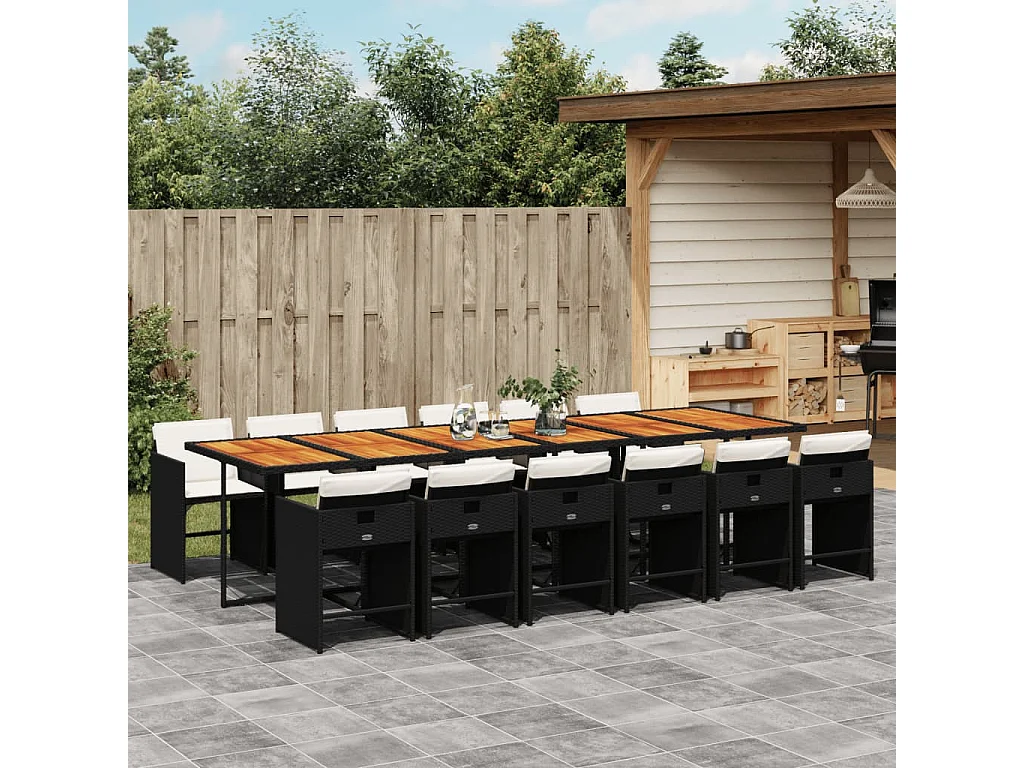 Ensemble à manger de jardin 13 pcs coussins noir résine tressée