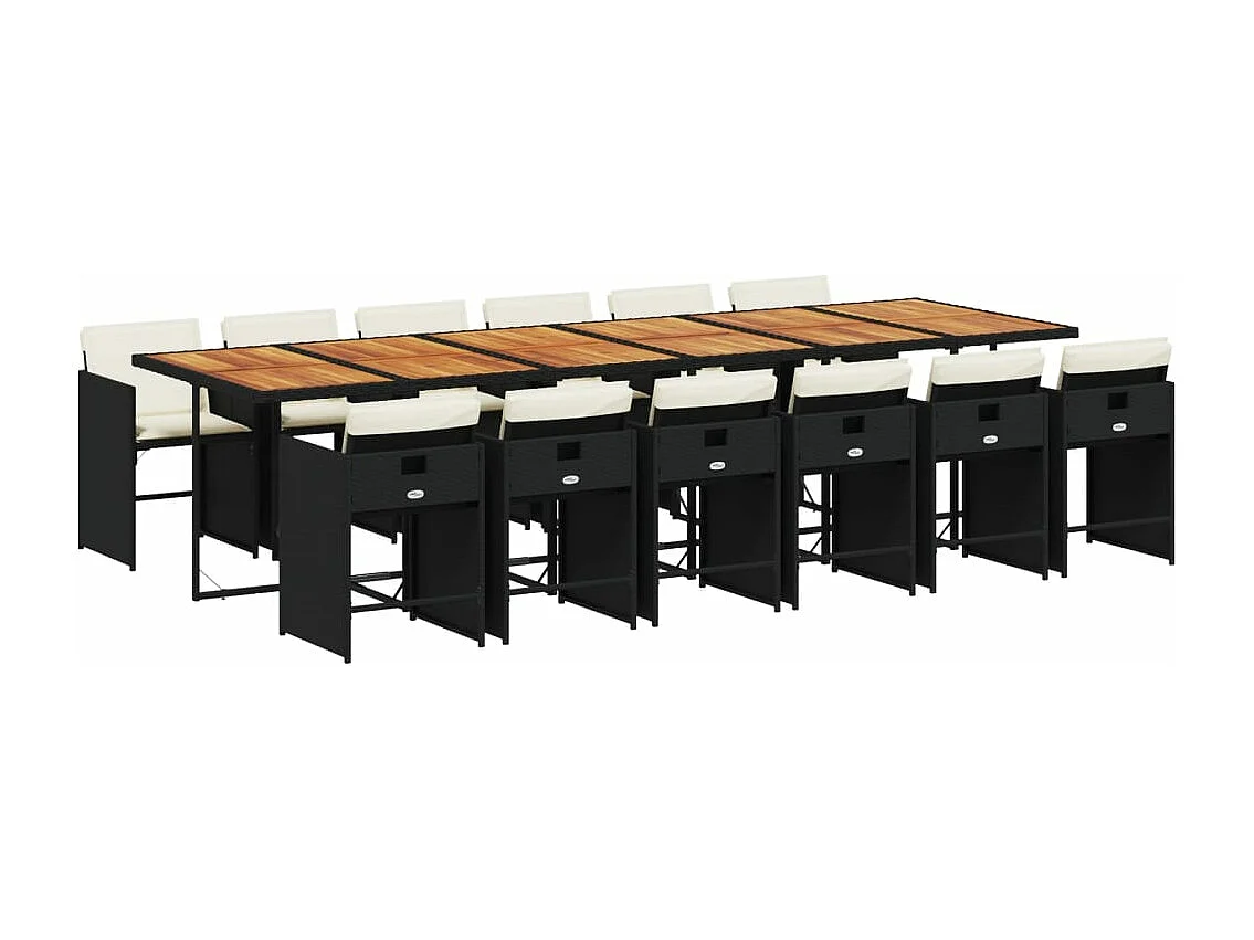 Ensemble à manger de jardin 13 pcs coussins noir résine tressée