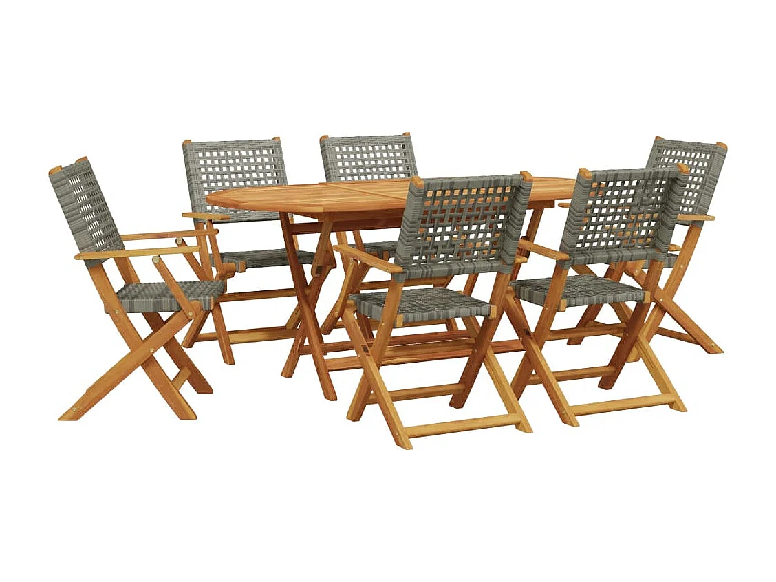 Ensemble à manger de jardin 7 pcs gris rotin et bois massif