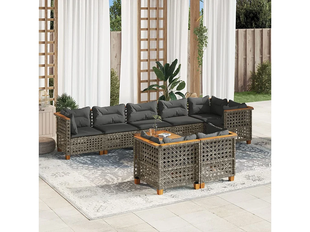 Set Divano da Giardino 9 pz con Cuscini Grigio in Polyrattan