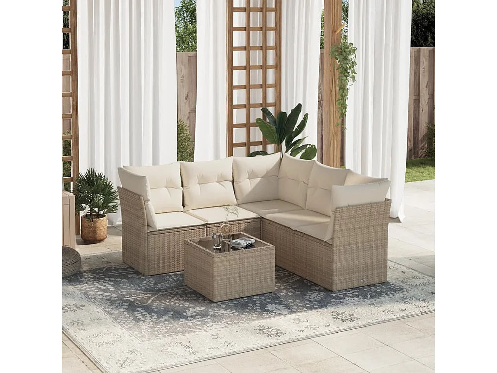 6-tlg. Garten-Sofagarnitur mit Kissen Beige Poly Rattan