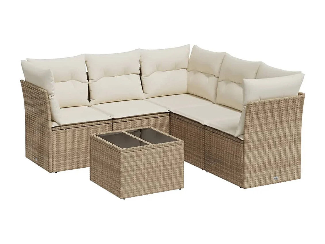 6-tlg. Garten-Sofagarnitur mit Kissen Beige Poly Rattan