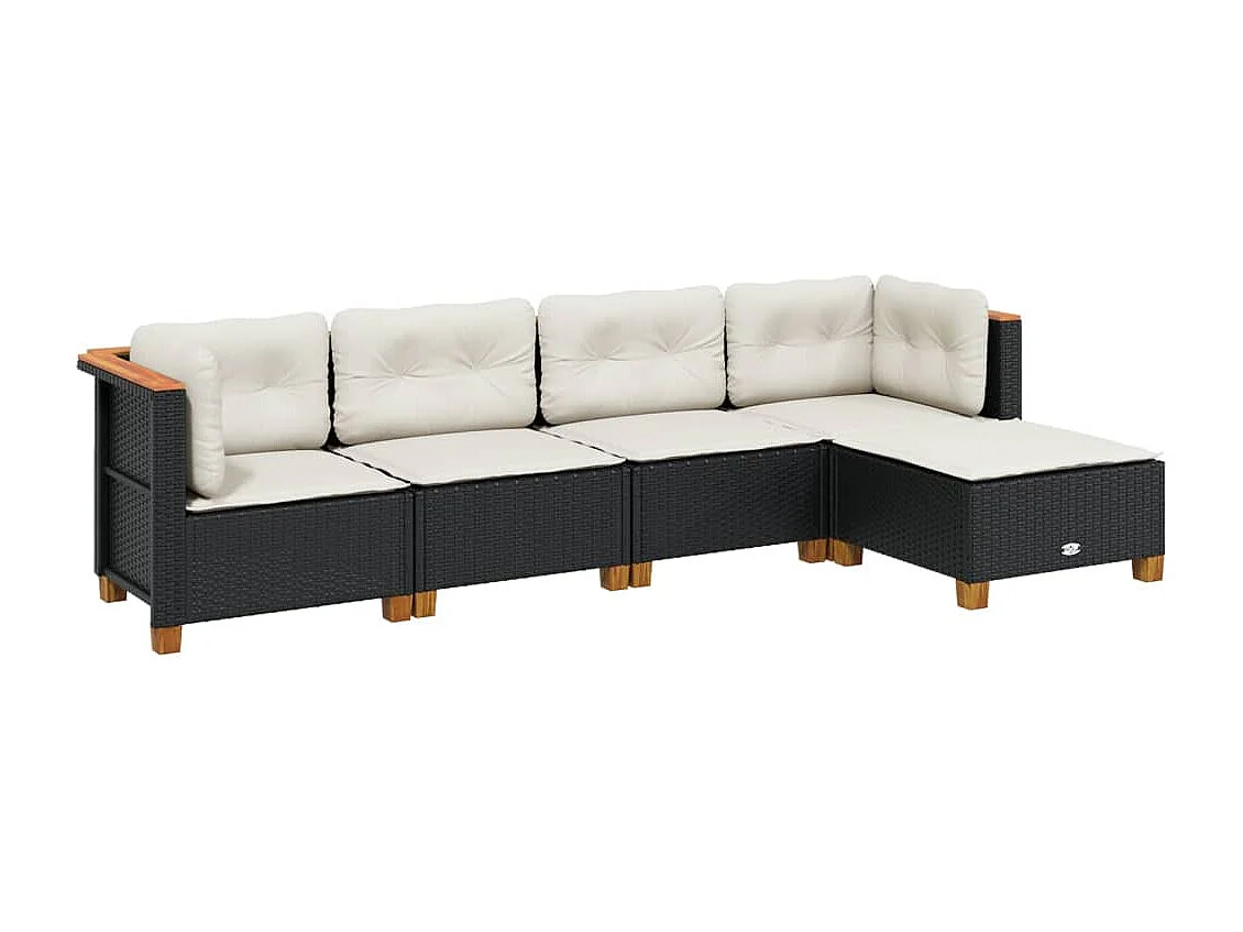 Set Divani da Giardino 5 pz con Cuscini in Polyrattan Nero