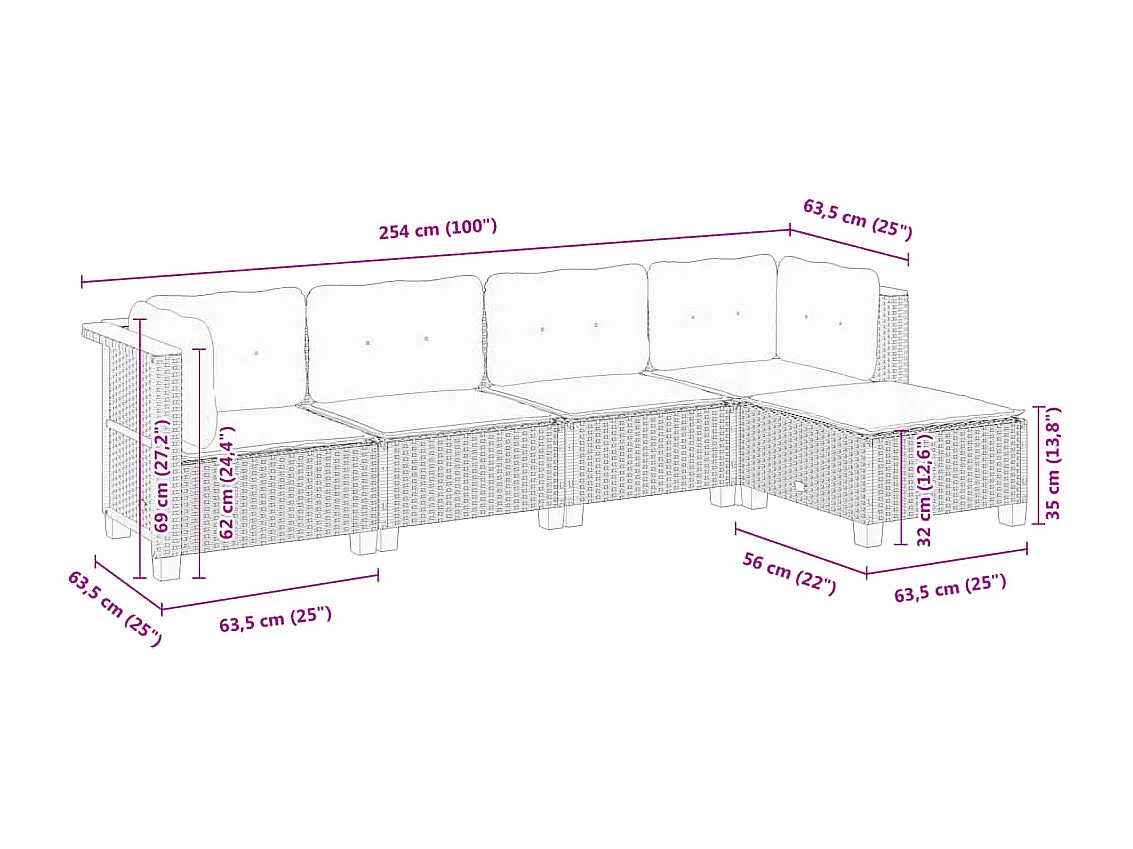 Set Divani da Giardino 5 pz con Cuscini in Polyrattan Nero