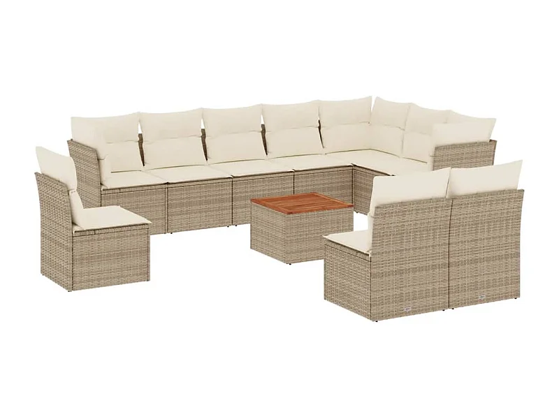Set Divani da Giardino 11 pz con Cuscini Beige in Polyrattan