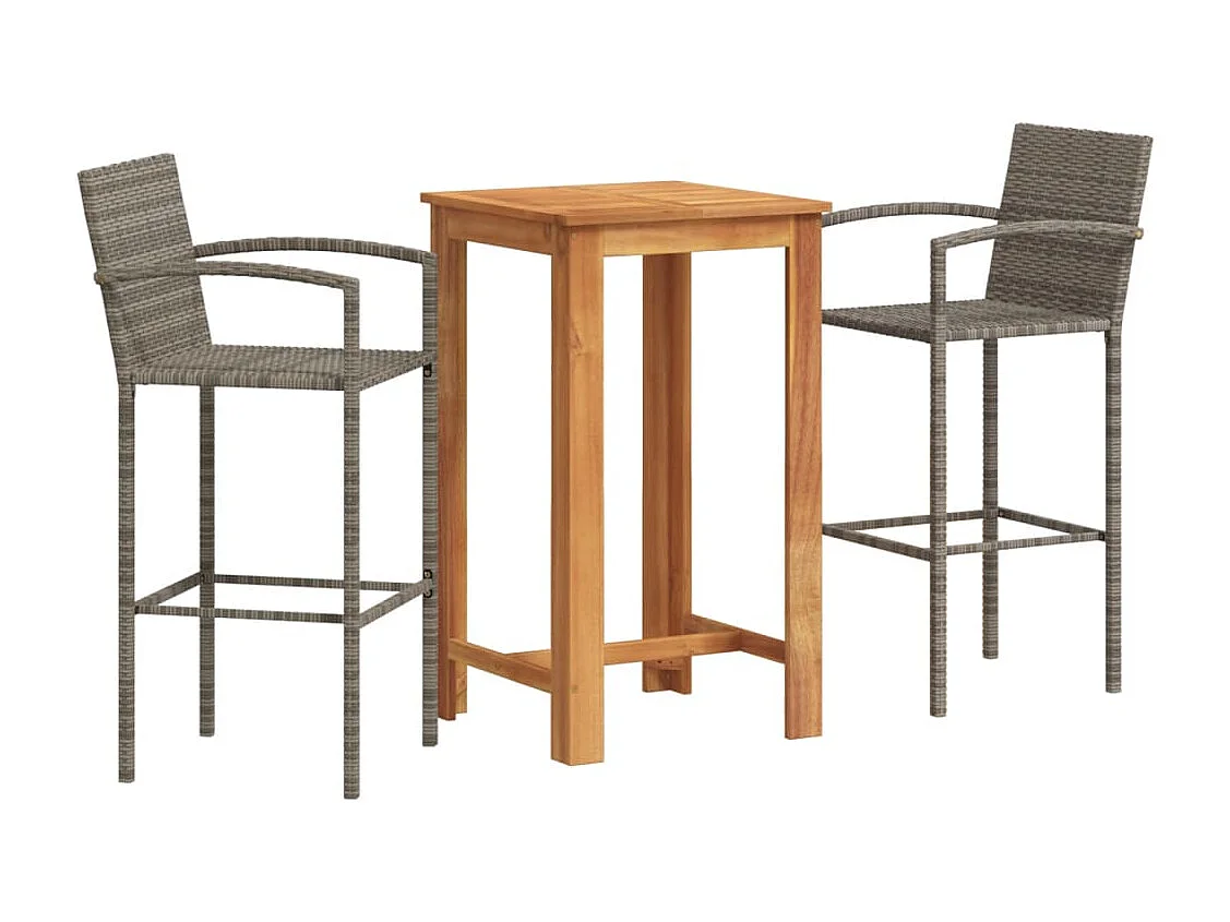 Ensemble de bar de jardin 3 pcs gris bois massif acacia rotin