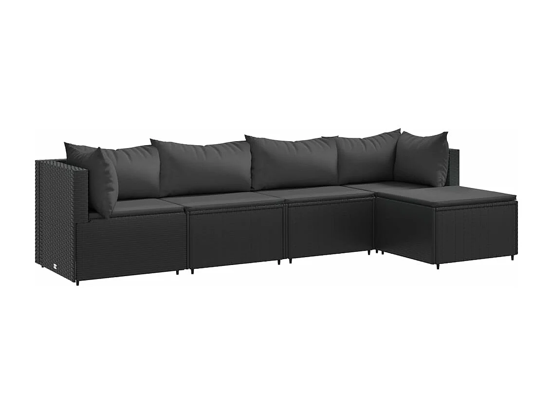 5-tlg. Garten-Lounge-Set mit Kissen Schwarz Poly Rattan