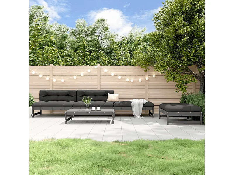 Set Salotto da Giardino 5 pz Grigio in Legno Massello di Pino