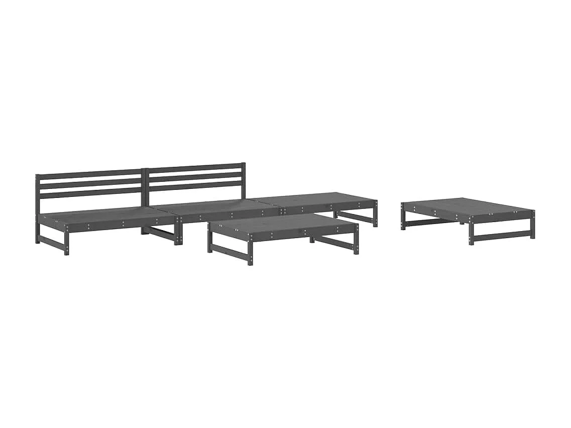 Set Salotto da Giardino 5 pz Grigio in Legno Massello di Pino